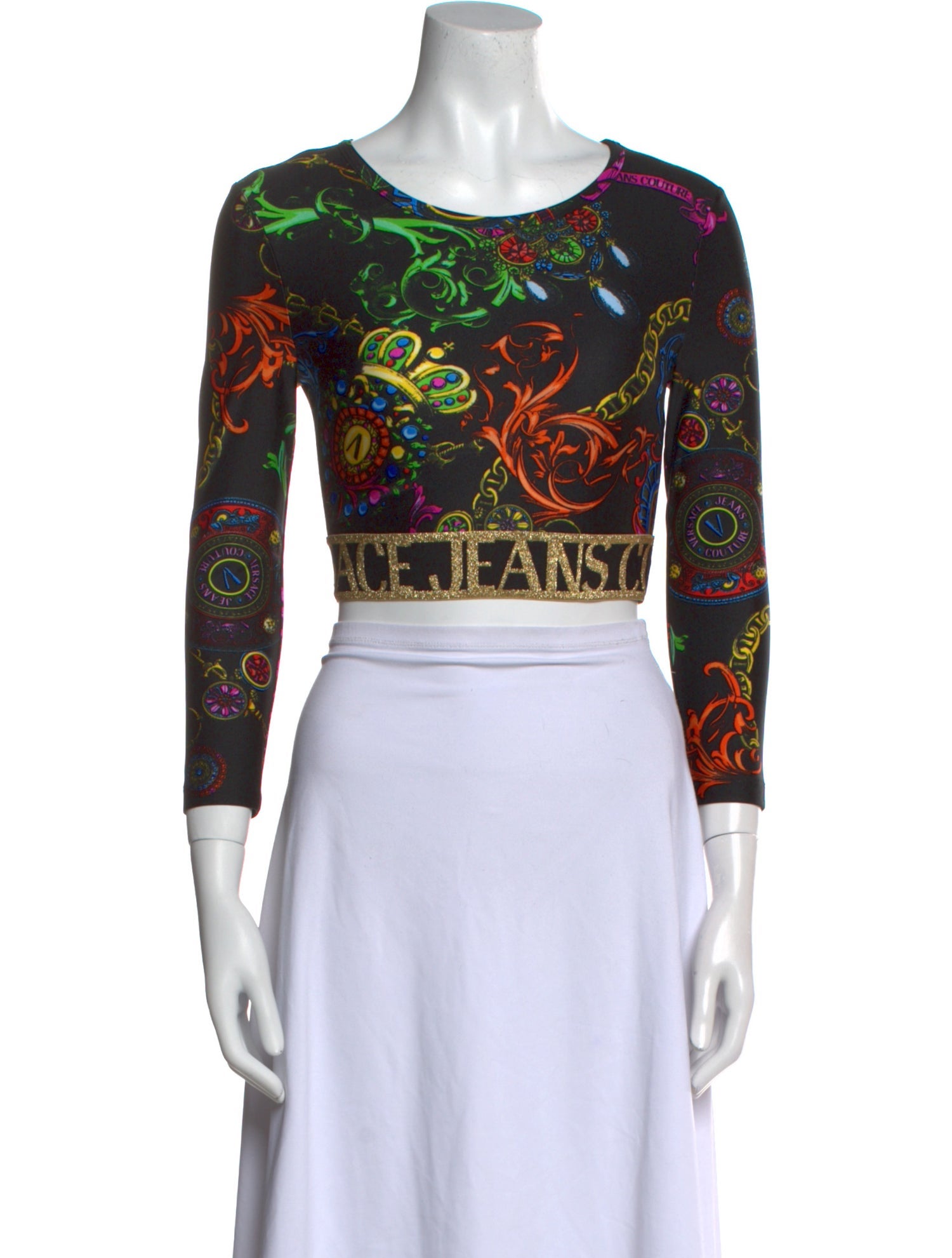 Versace Jeans Couture Paisley Print Bateau Neckline Crop Top