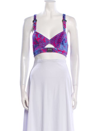 Versace Jeans Couture Printed V-Neck Crop Top