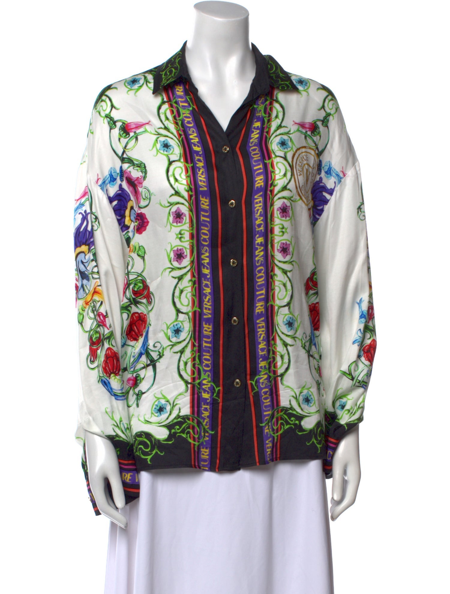 Versace Jeans Couture Printed Long Sleeve Button-Up Top