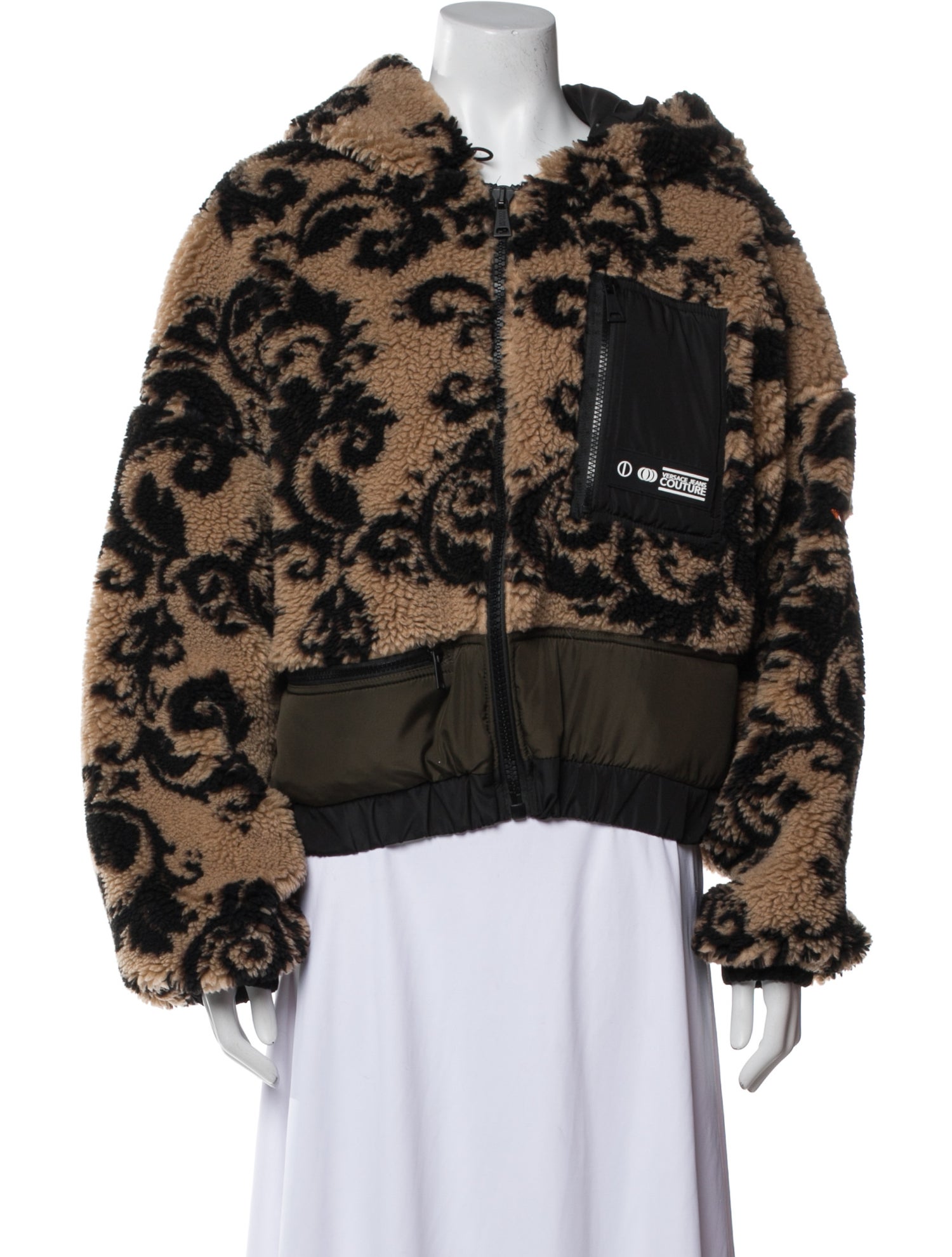 Versace Jeans Couture Floral Print Faux Fur Jacket