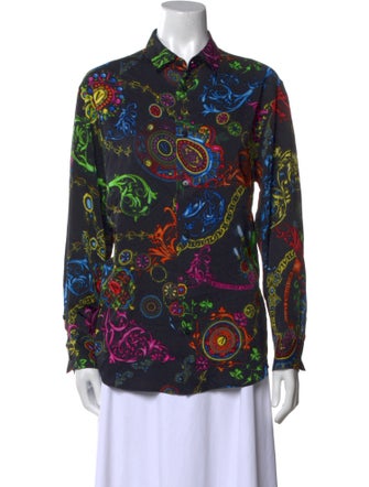 Versace Jeans Couture Printed Long Sleeve Button-Up Top