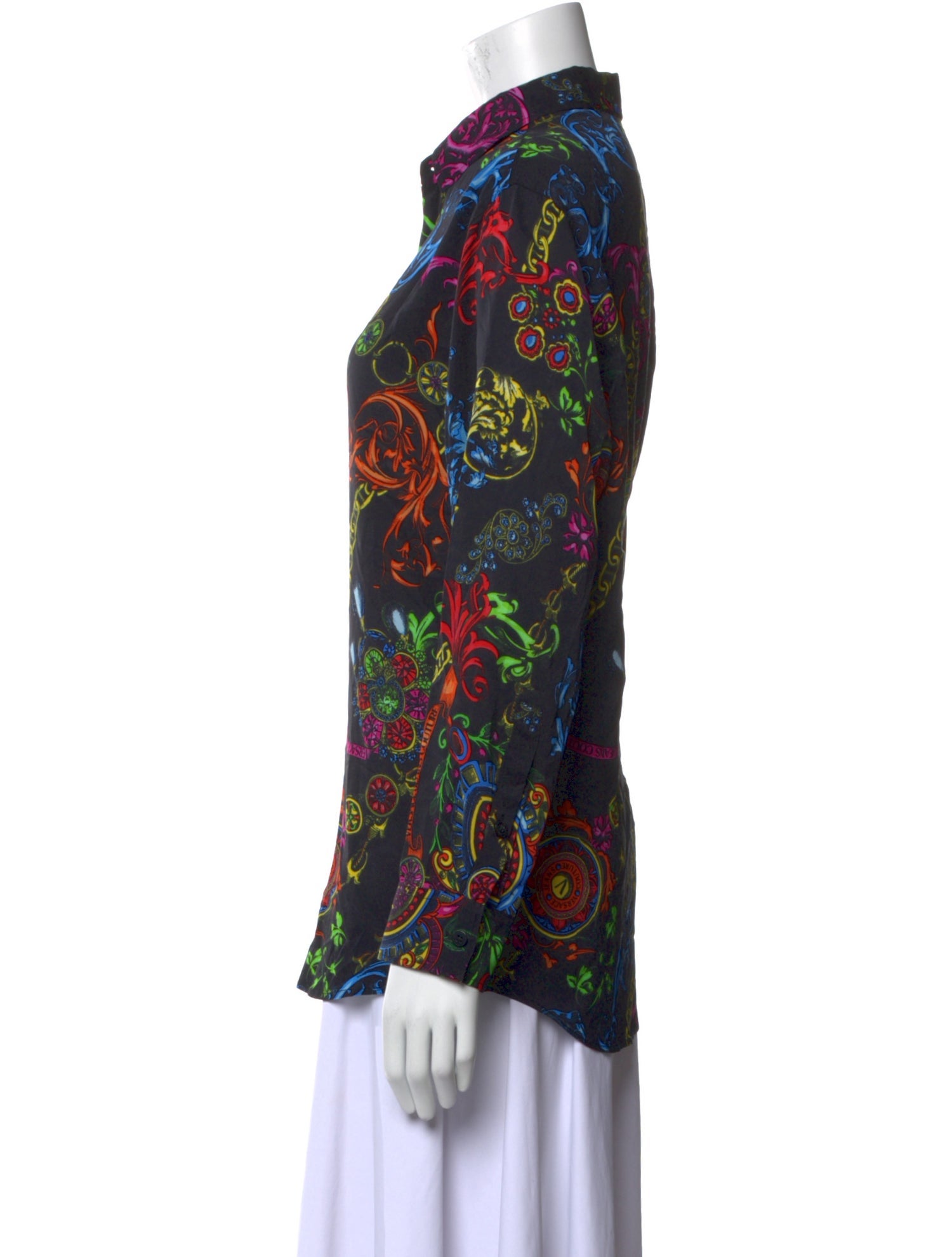 Versace Jeans Couture Printed Long Sleeve Button-Up Top