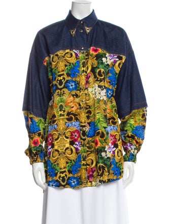 Versace Jeans Couture Graphic Print Long Sleeve Button-Up Top