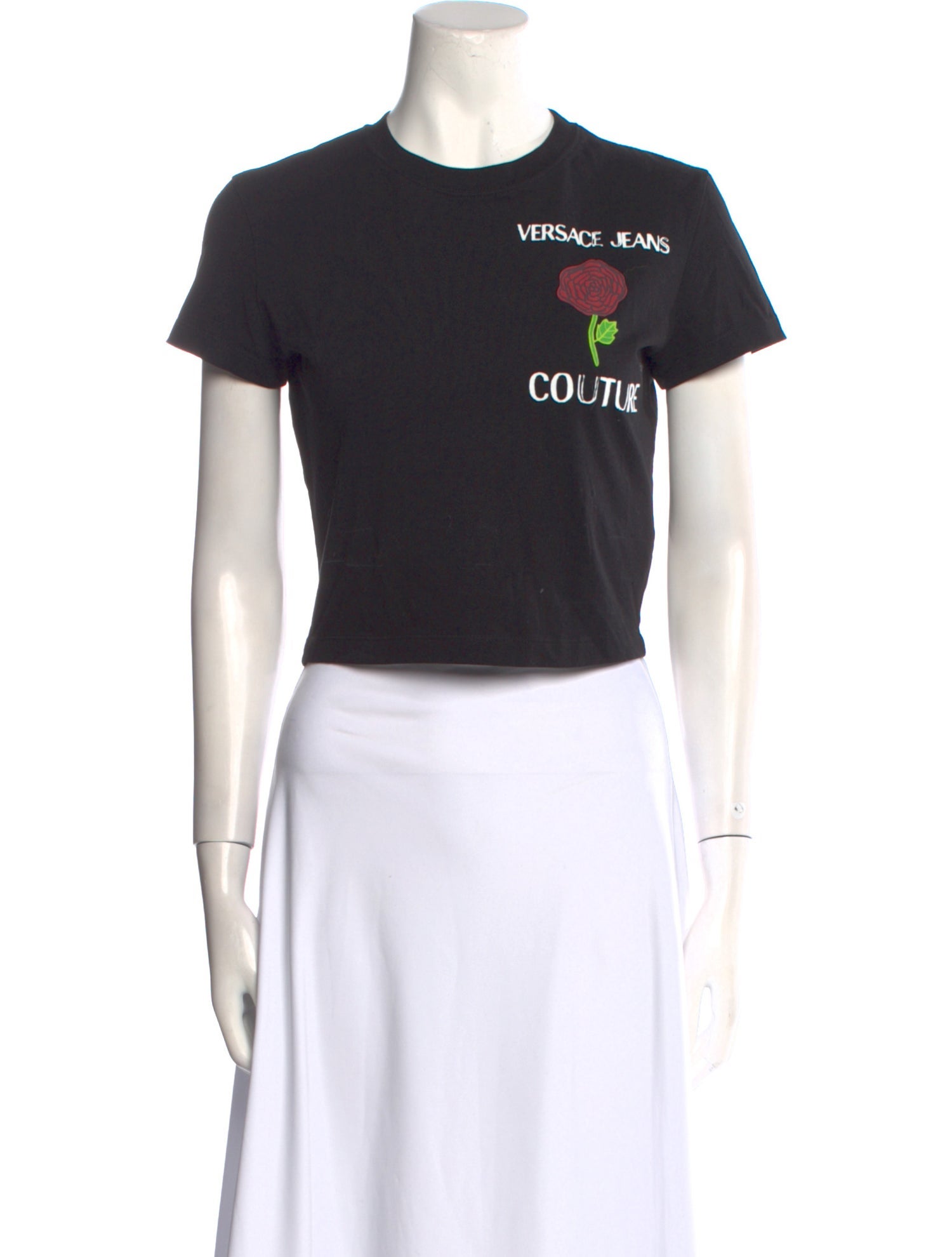 Versace Jeans Couture Graphic Print Crew Neck Crop Top