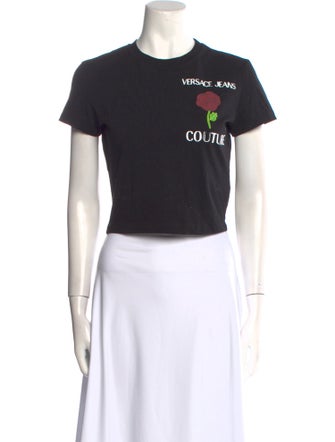 Versace Jeans Couture Graphic Print Crew Neck Crop Top