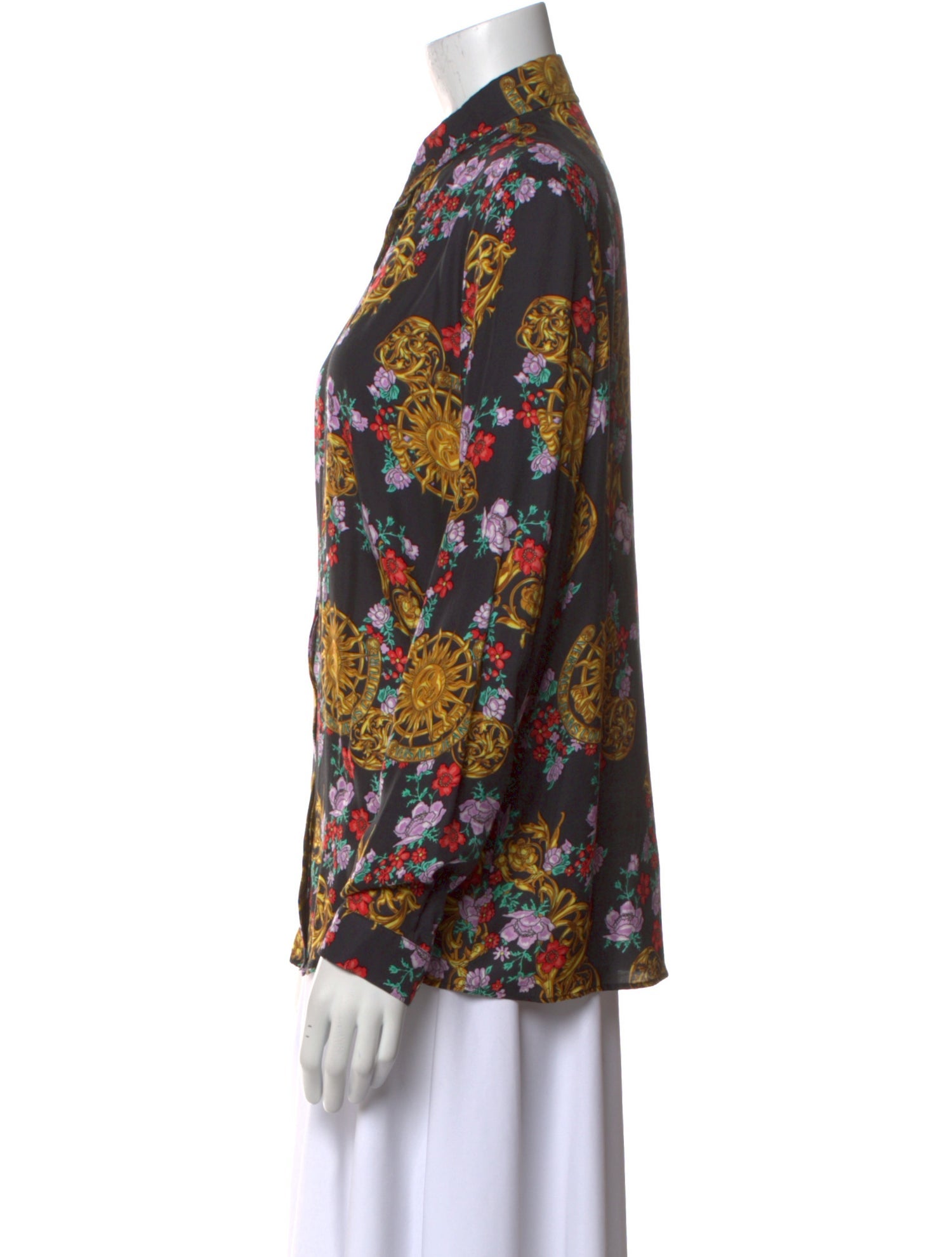 Versace Jeans Couture Floral Print Long Sleeve Button-Up Top