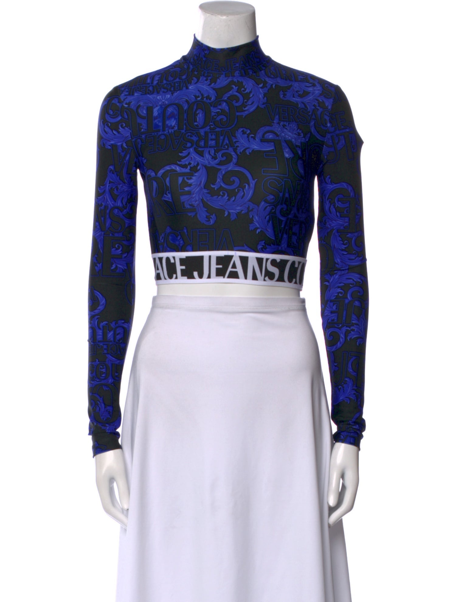 Versace Jeans Couture Paisley Print Mock Neck Crop Top