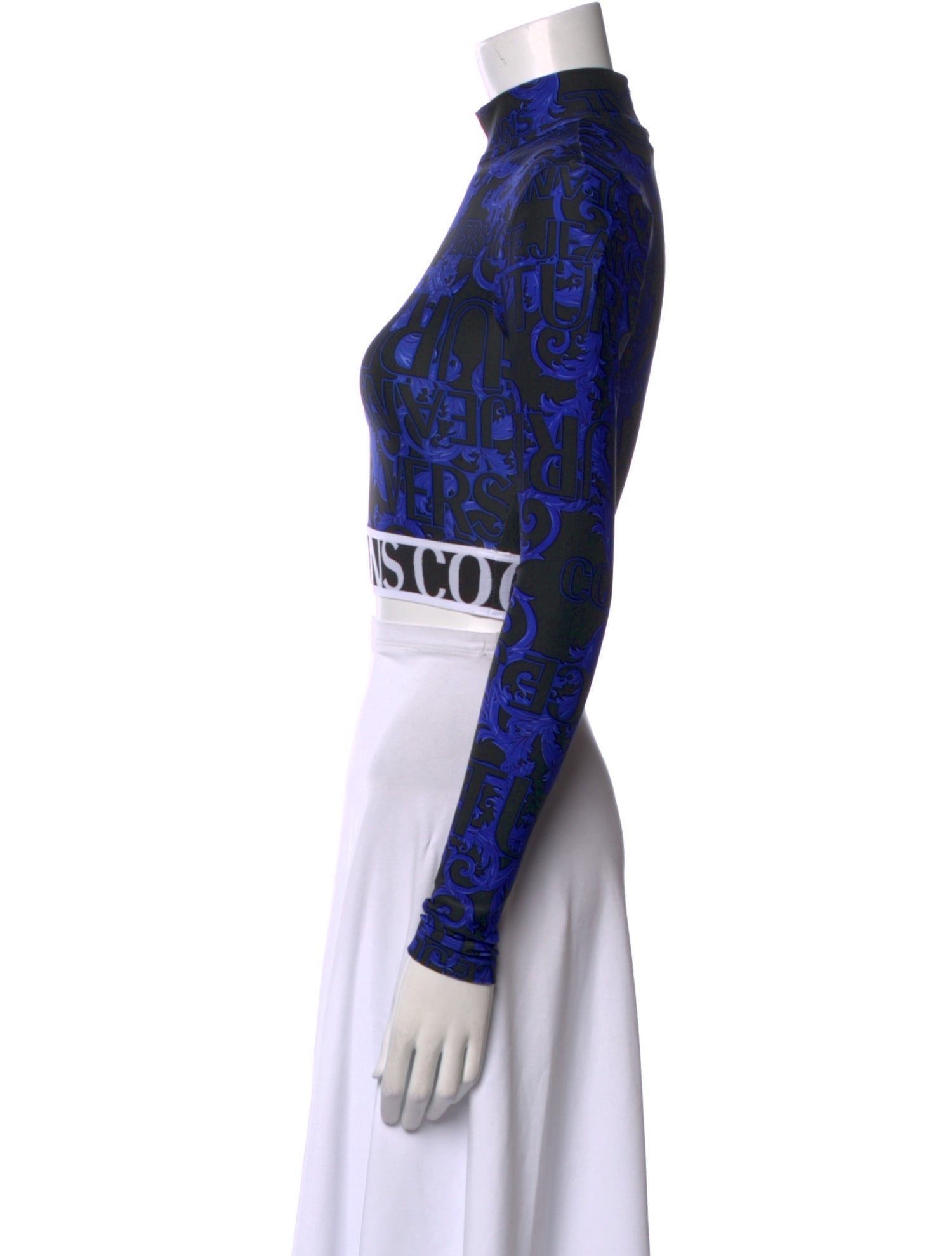 Versace Jeans Couture Paisley Print Mock Neck Crop Top