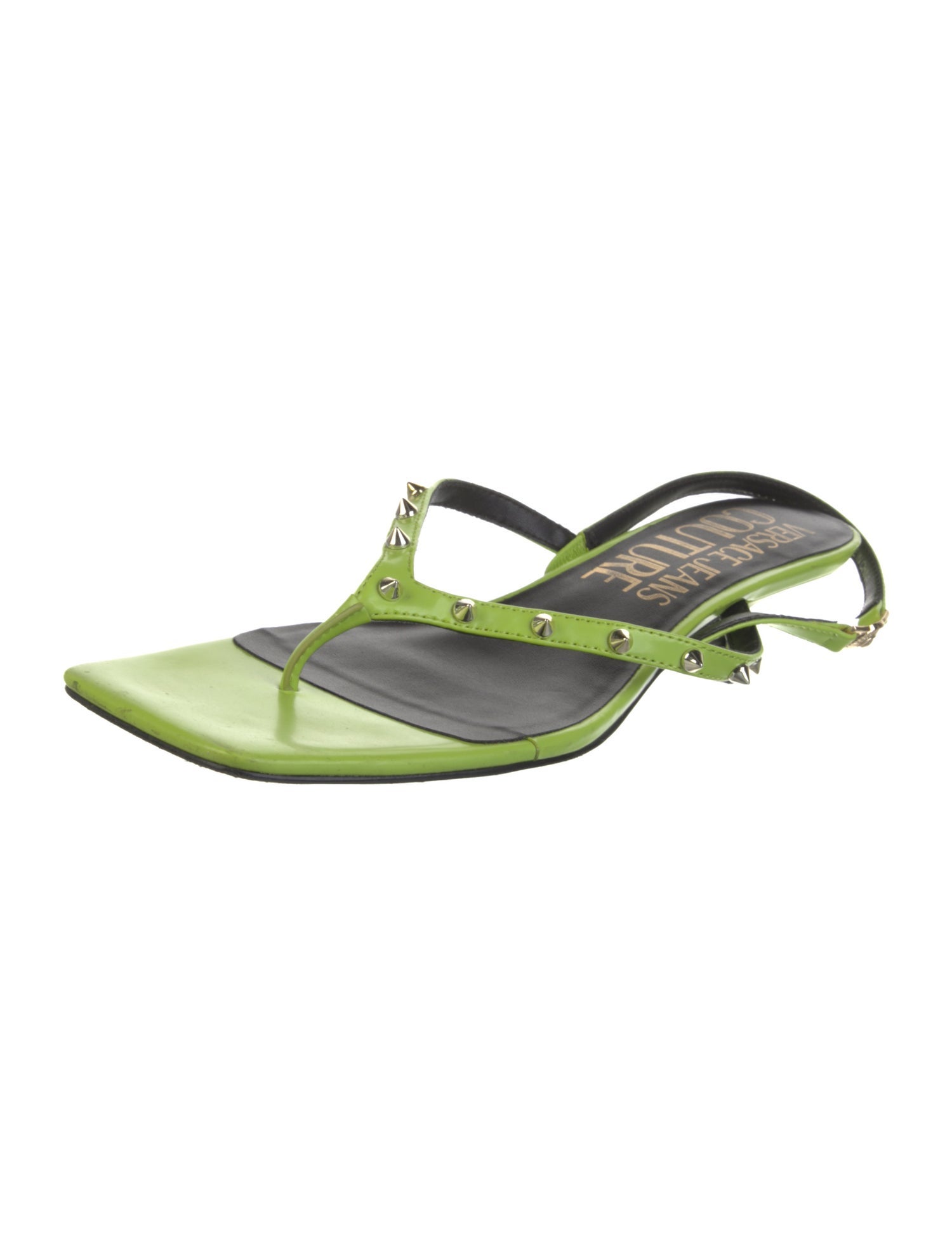 Versace Jeans Couture Leather Studded Accents Slides