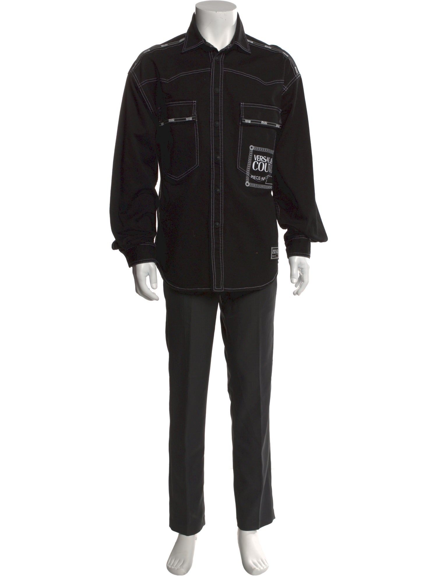 Versace Jeans Couture Graphic Print Long Sleeve Denim Shirt