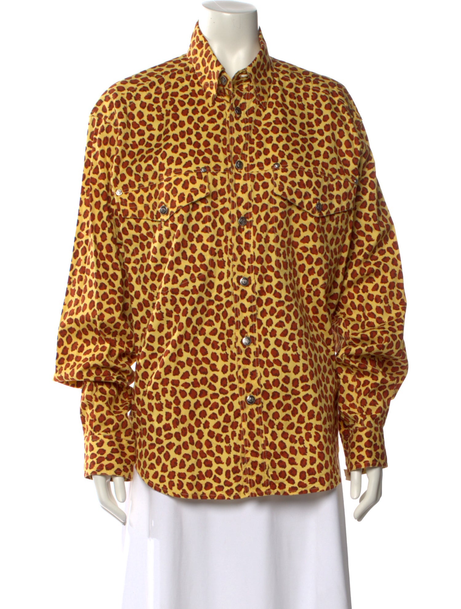 Versace Jeans Animal Print Long Sleeve Button-Up Top