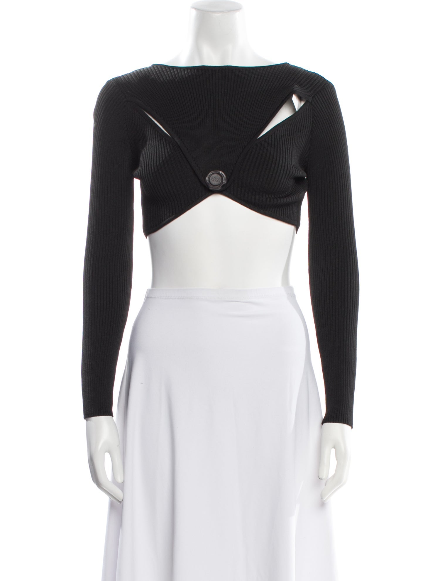 Bevza Bateau Neckline Long Sleeve Crop Top