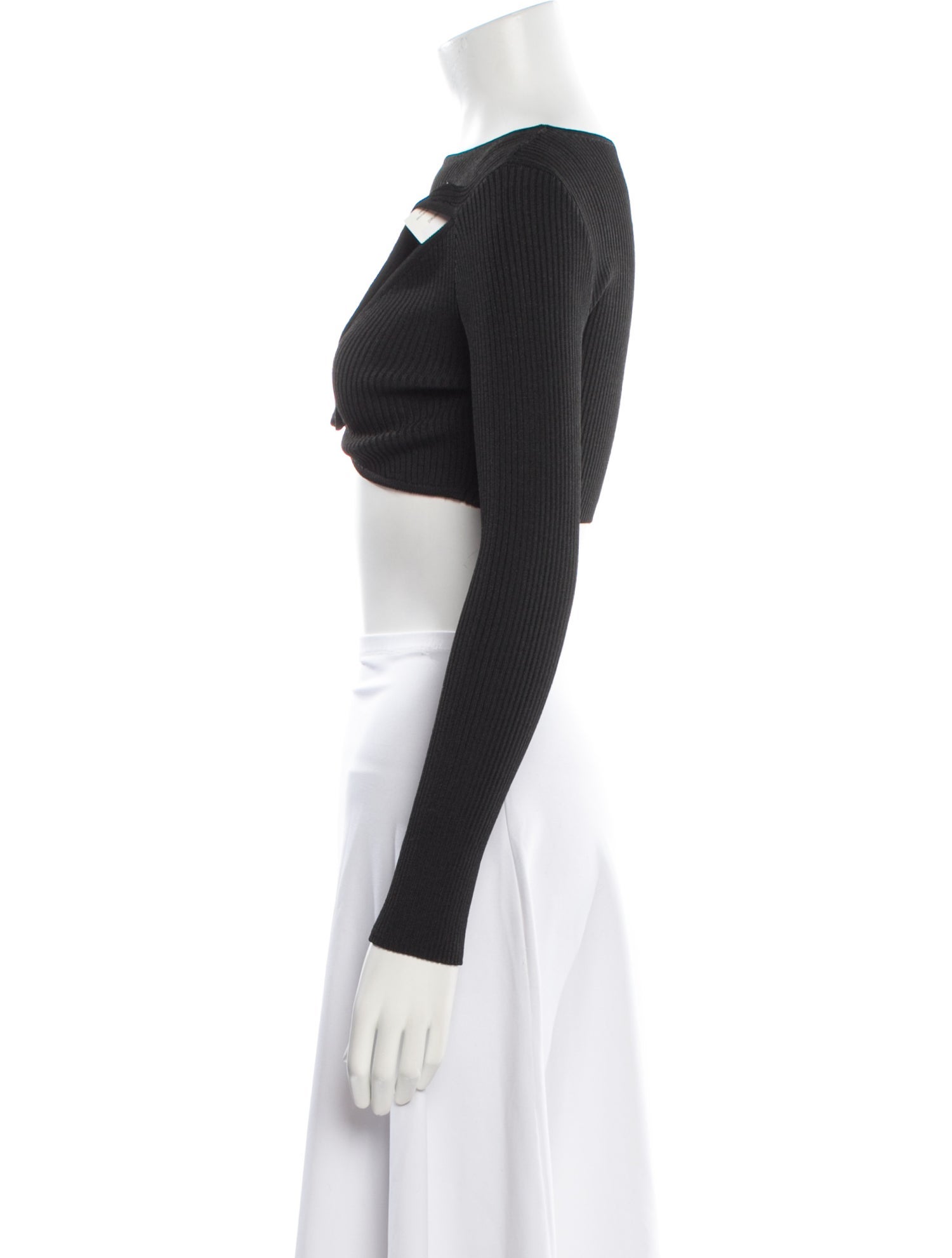 Bevza Bateau Neckline Long Sleeve Crop Top