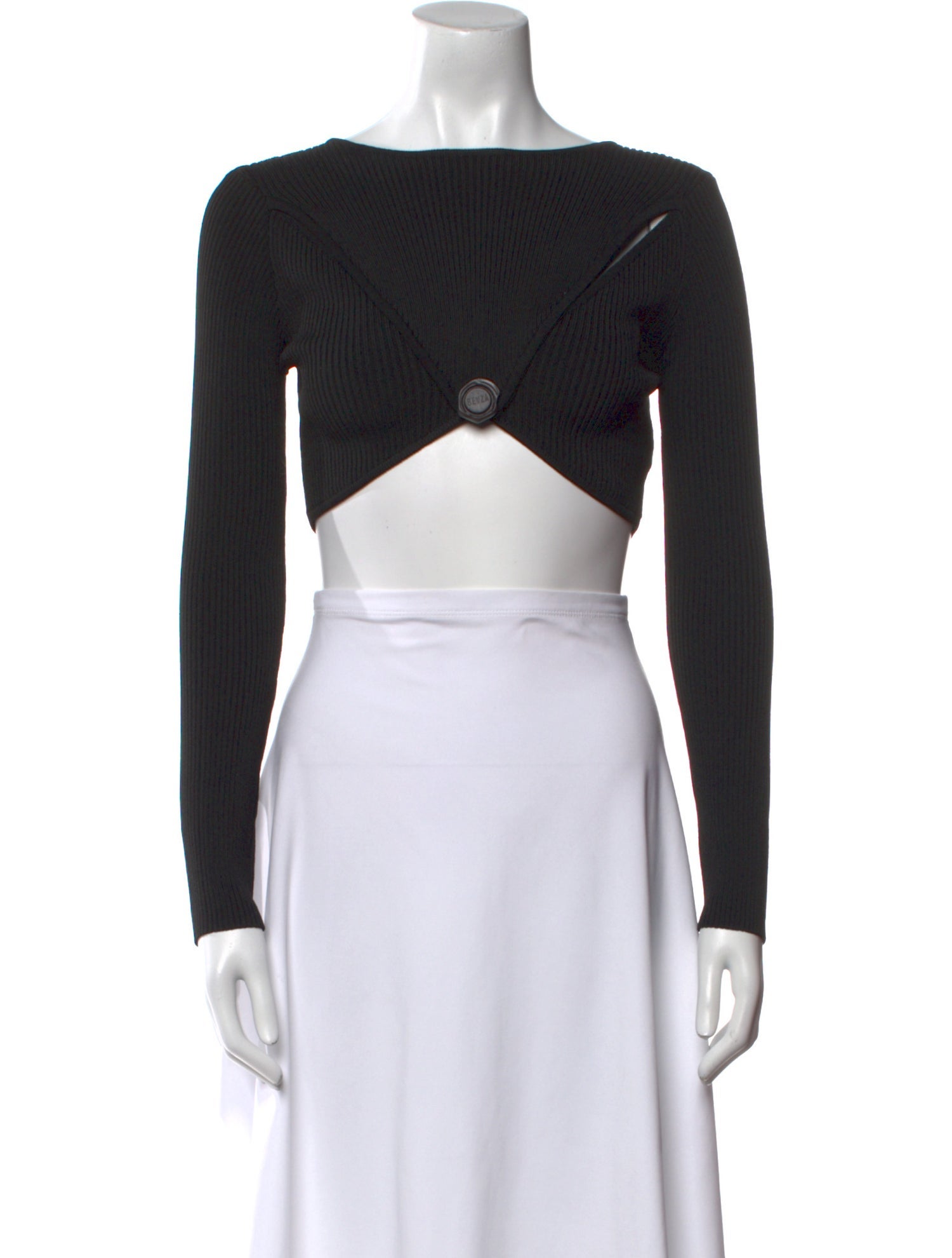 Bevza Bateau Neckline Long Sleeve Crop Top