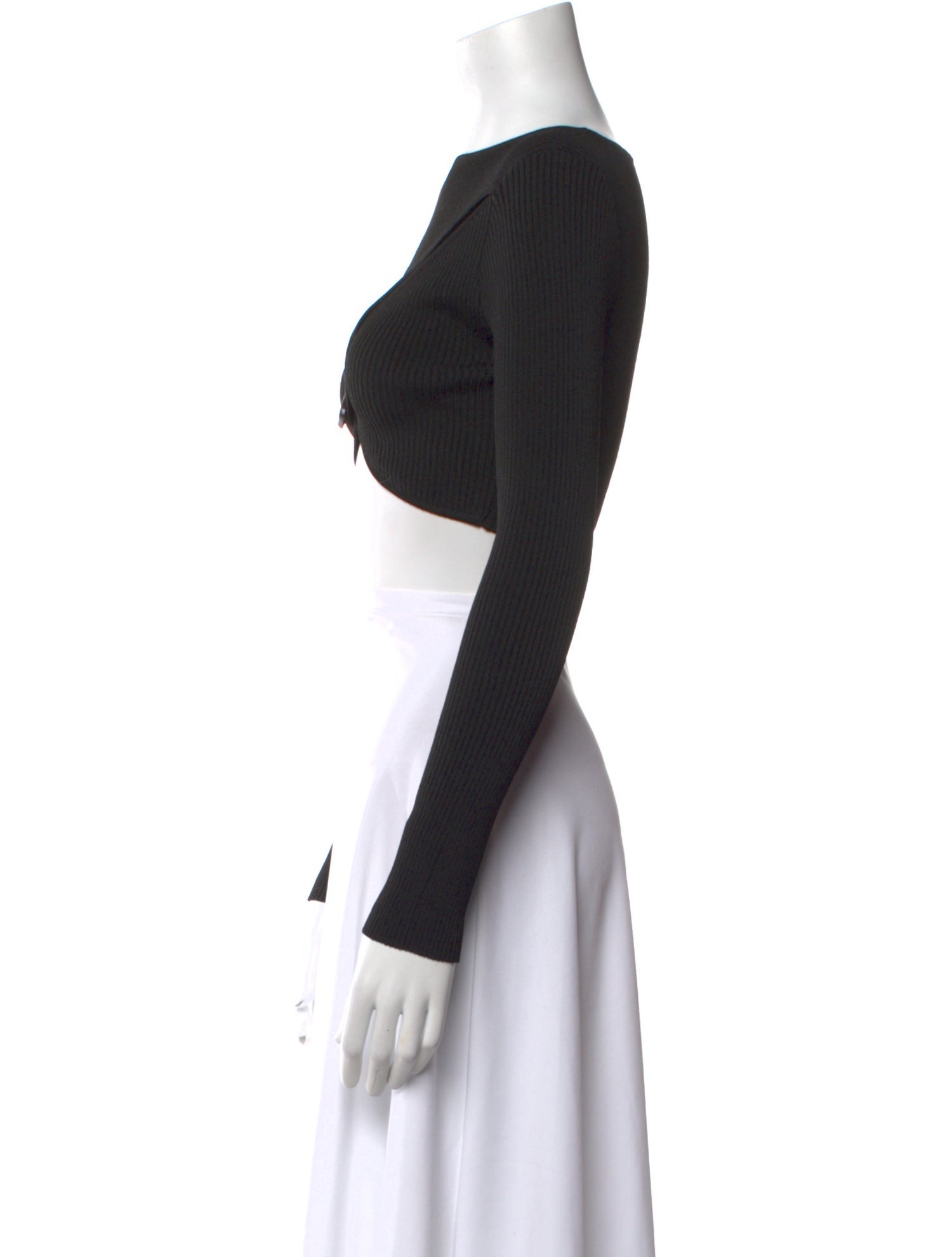 Bevza Bateau Neckline Long Sleeve Crop Top