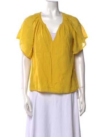 Velvet Tops V-Neck Short Sleeve Blouse M