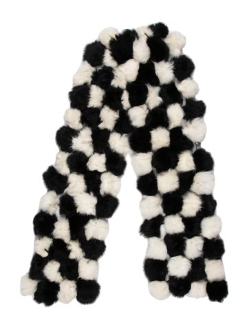 Pre-owned Valerie Stevens Fur Plaid Print Scarf In Black/white