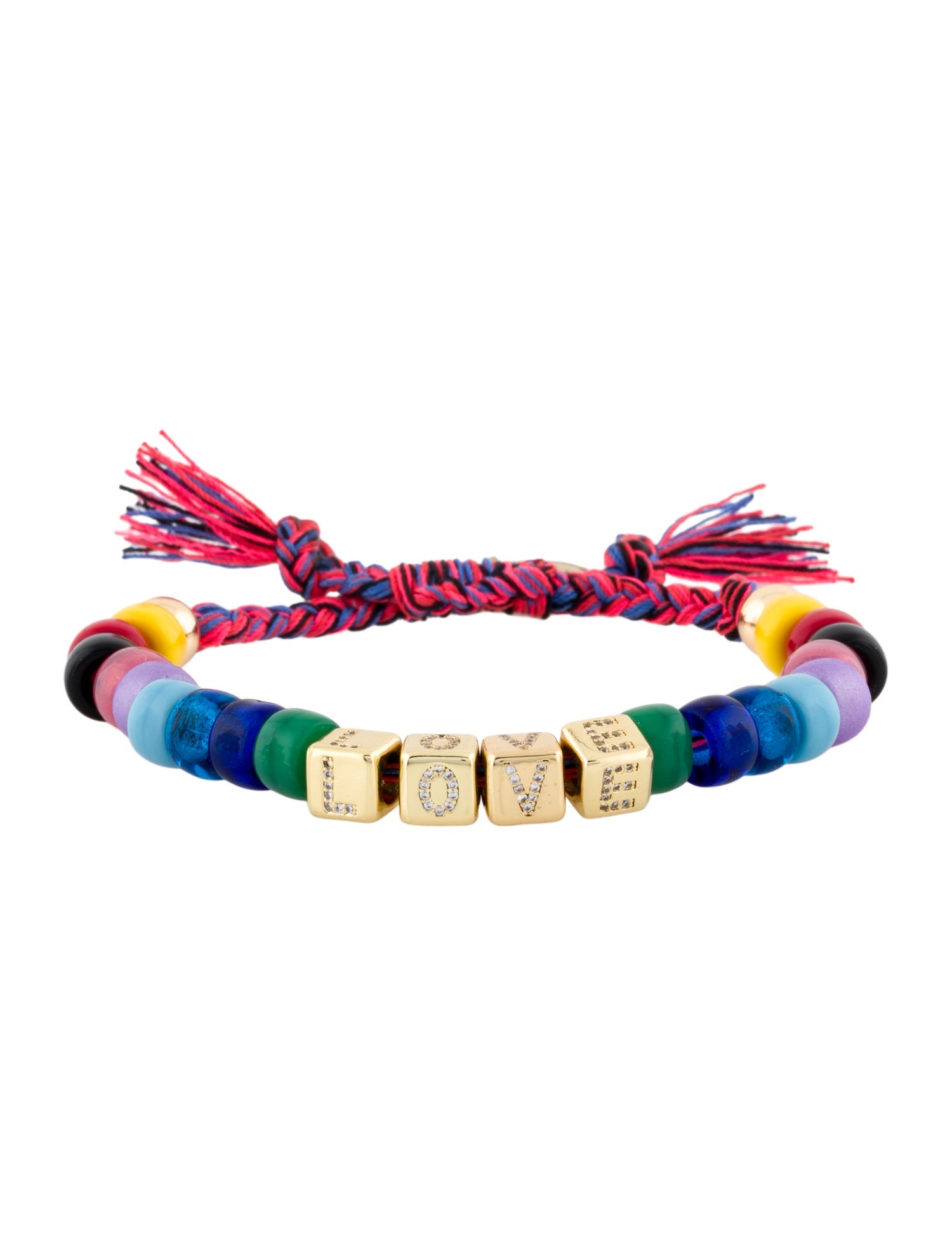 Venessa Arizaga Crystal & Cord Beaded Rainbow Love Bracelet