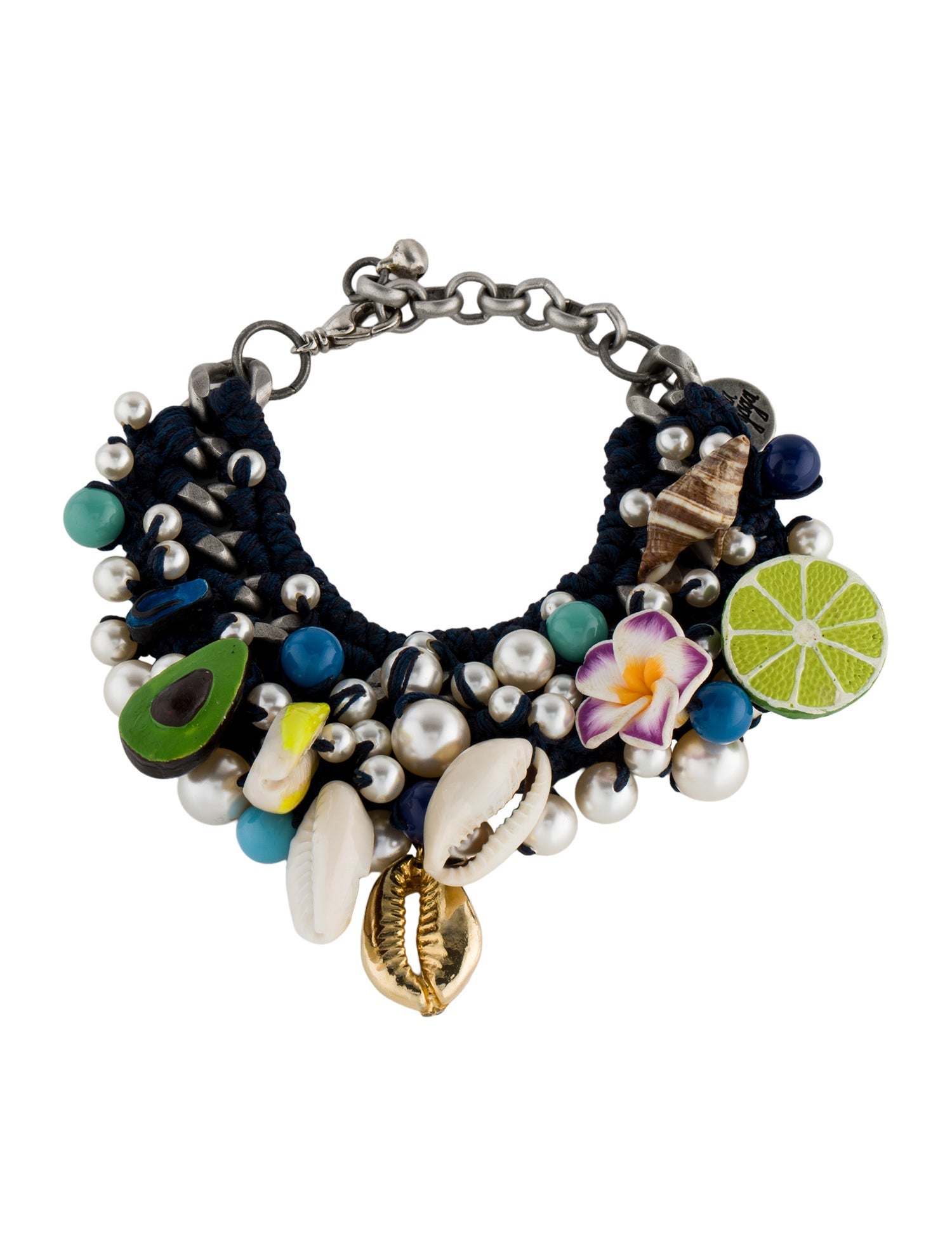 Venessa Arizaga Faux Pearl & Shell Link Bracelet