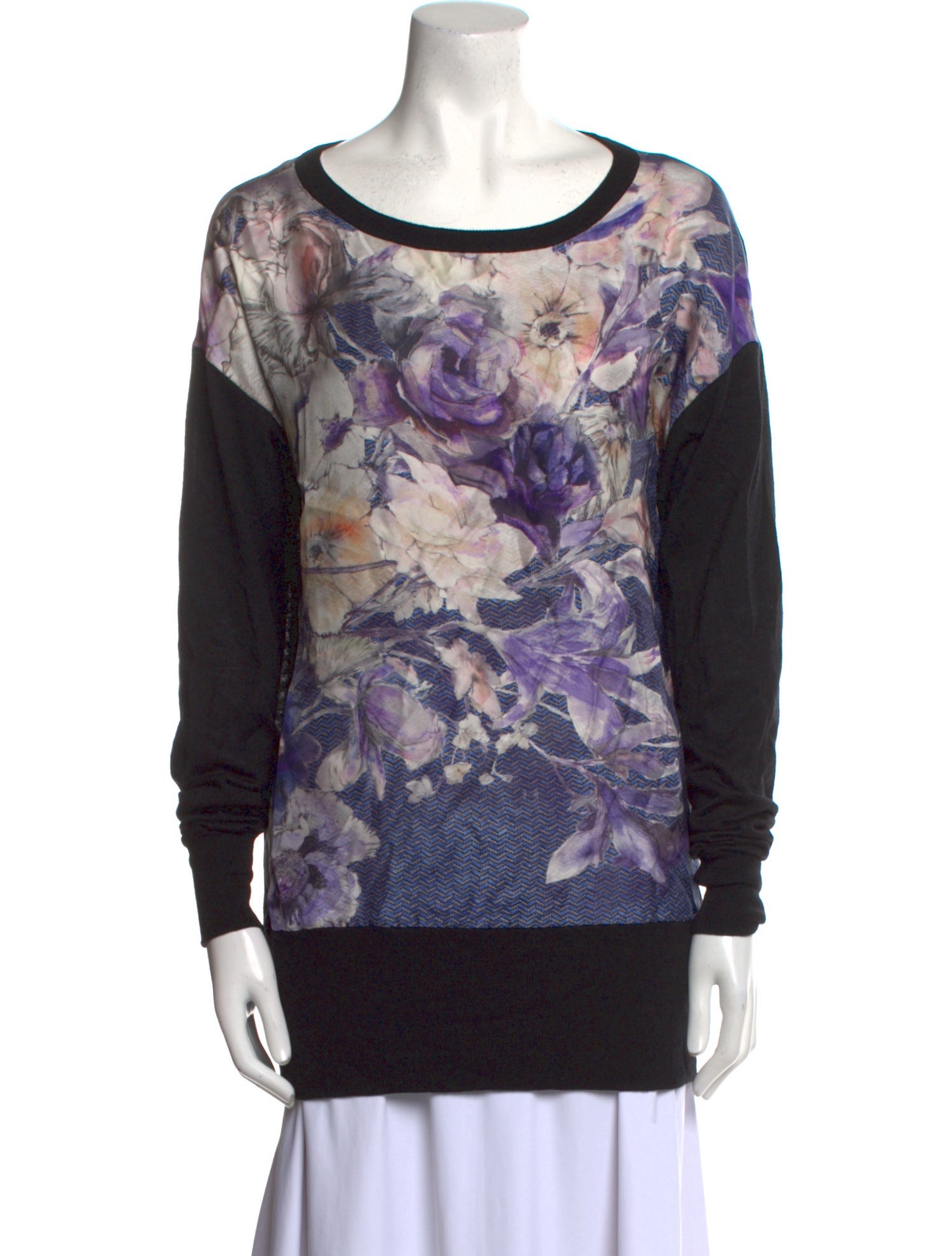 Marchesa Voyage Silk Floral Print Sweater