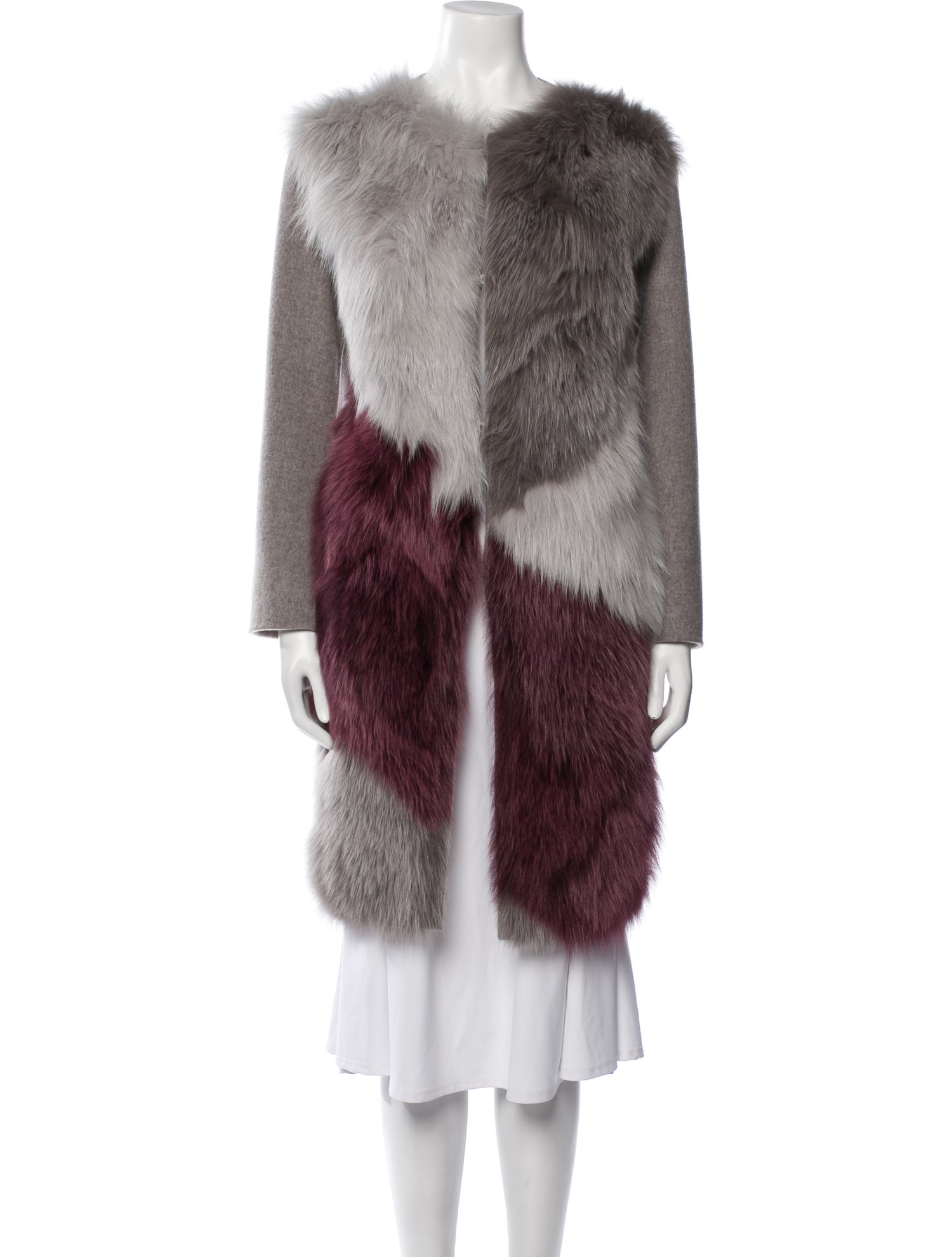 Byte by Giuliana Teso Wool Colorblock Pattern Faux Fur Coat