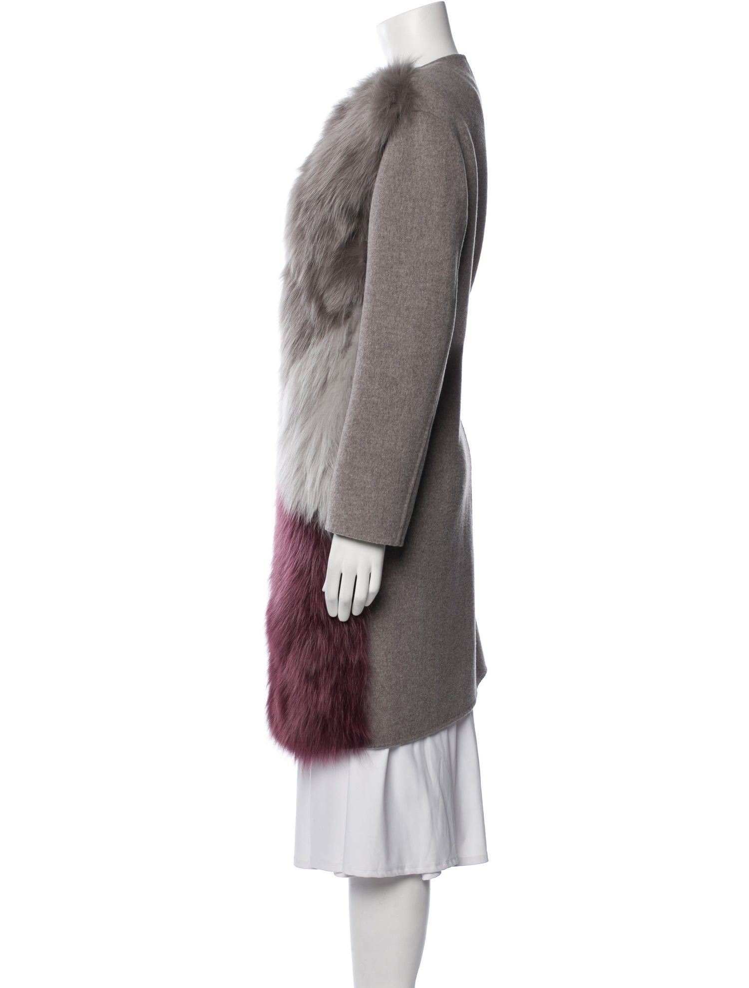 Byte by Giuliana Teso Wool Colorblock Pattern Faux Fur Coat