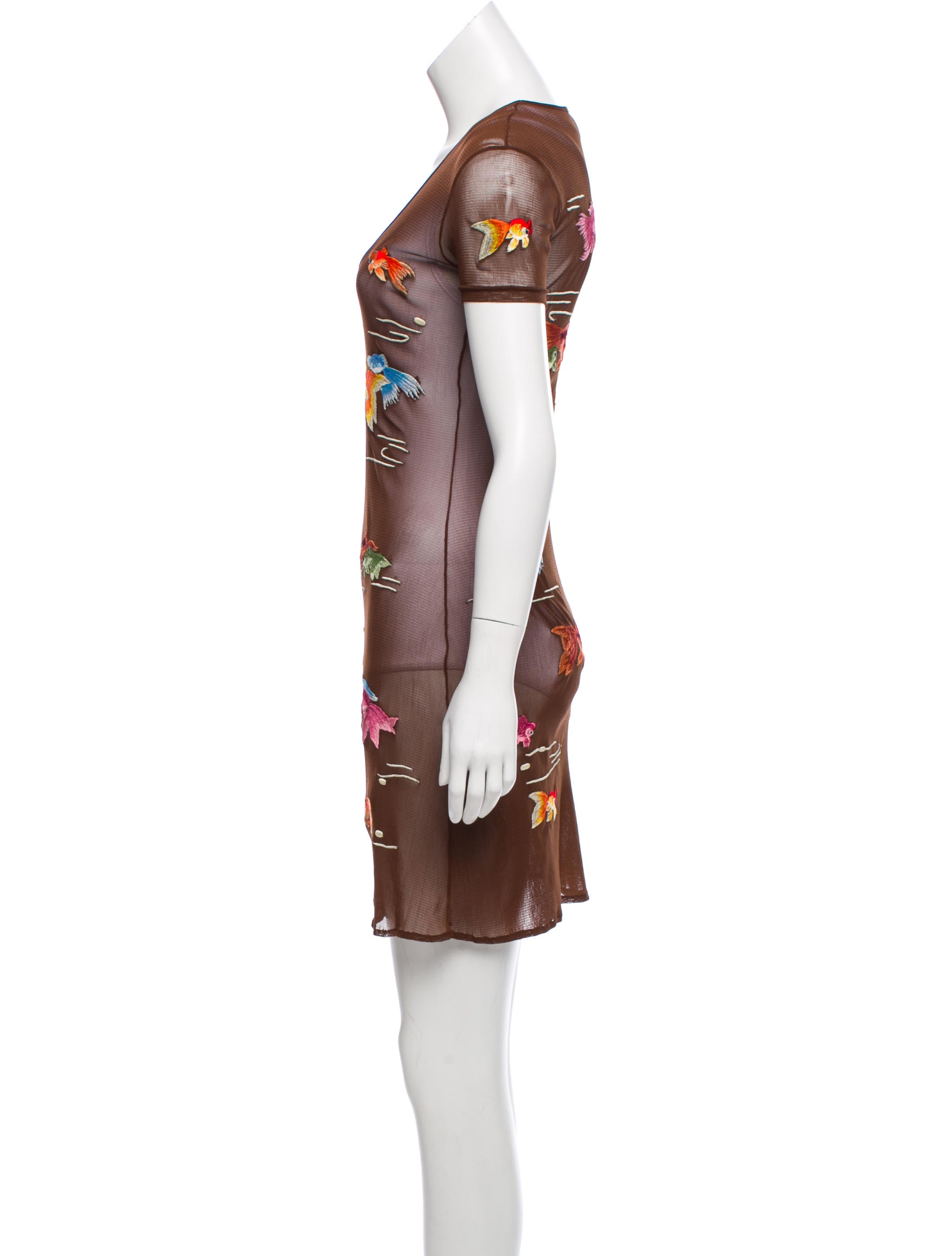 knee length dresses for ladies 1990s “Vivienne Tam” Mesh Embroidered Maxi Dress – butchwaxvintage