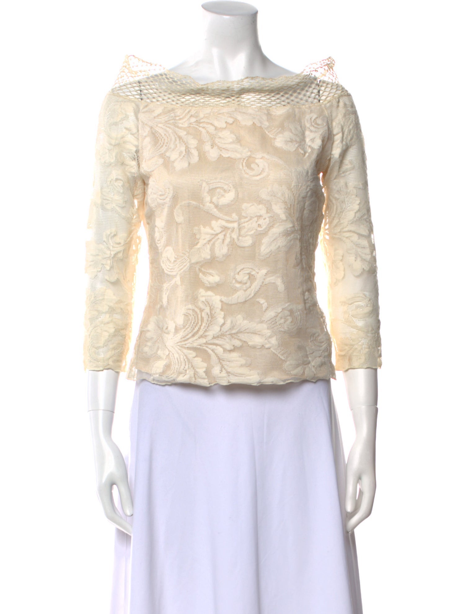 Vivienne Tam Bateau Neckline Three-Quarter Sleeve Crop Top