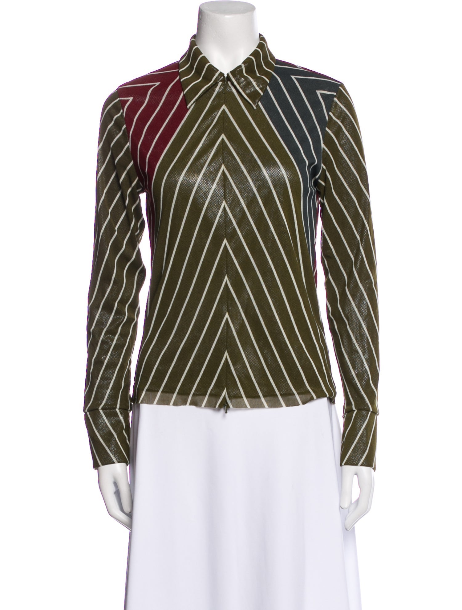 Vivienne Tam Striped Long Sleeve Button-Up Top