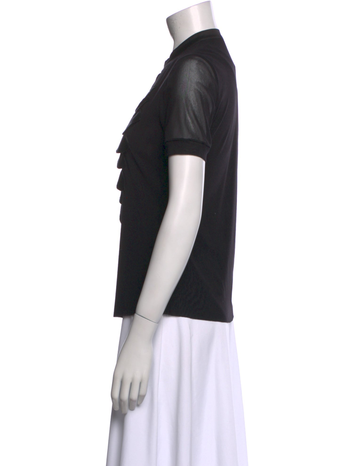 Vivienne Tam Mesh Mock Neck Button-Up Top