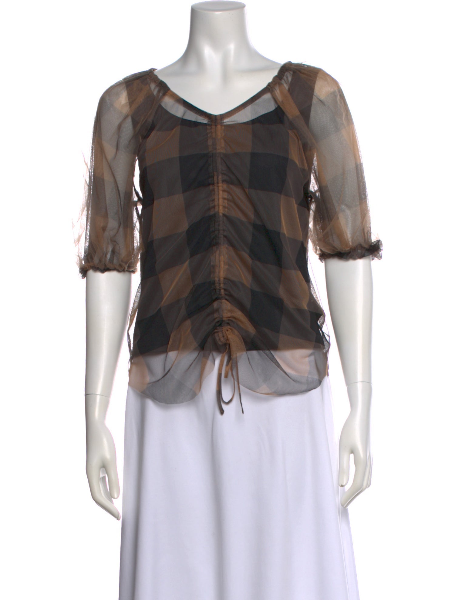 Vivienne Tam Plaid Print V-Neck Blouse