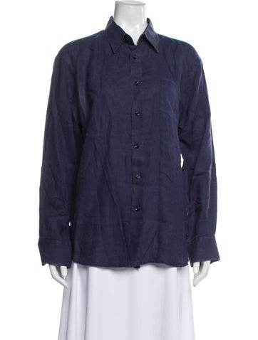 Pre-owned Vilebrequin Linen Long Sleeve Button-up Top In Blue