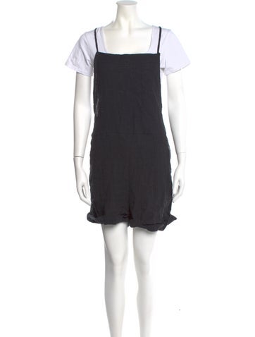 Pre-owned Vitamin A Linen Square Neckline Romper In Gray