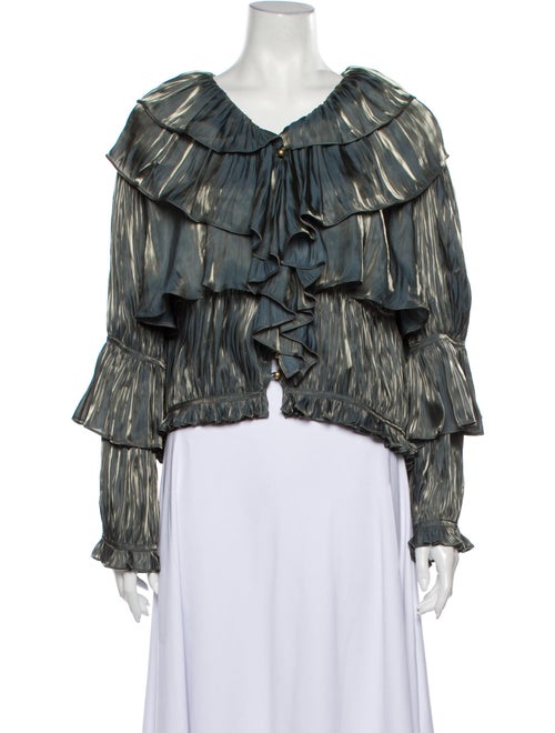 Vivienne Hu Scoop Neck Long Sleeve Blouse Green