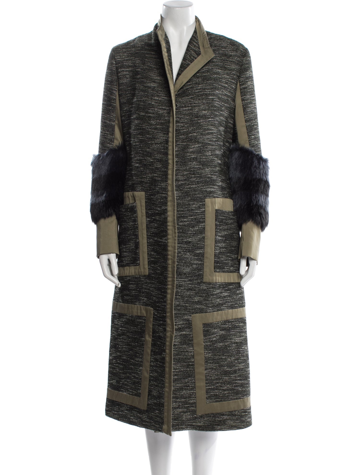 Vivienne Hu Tweed Pattern Faux Fur Coat