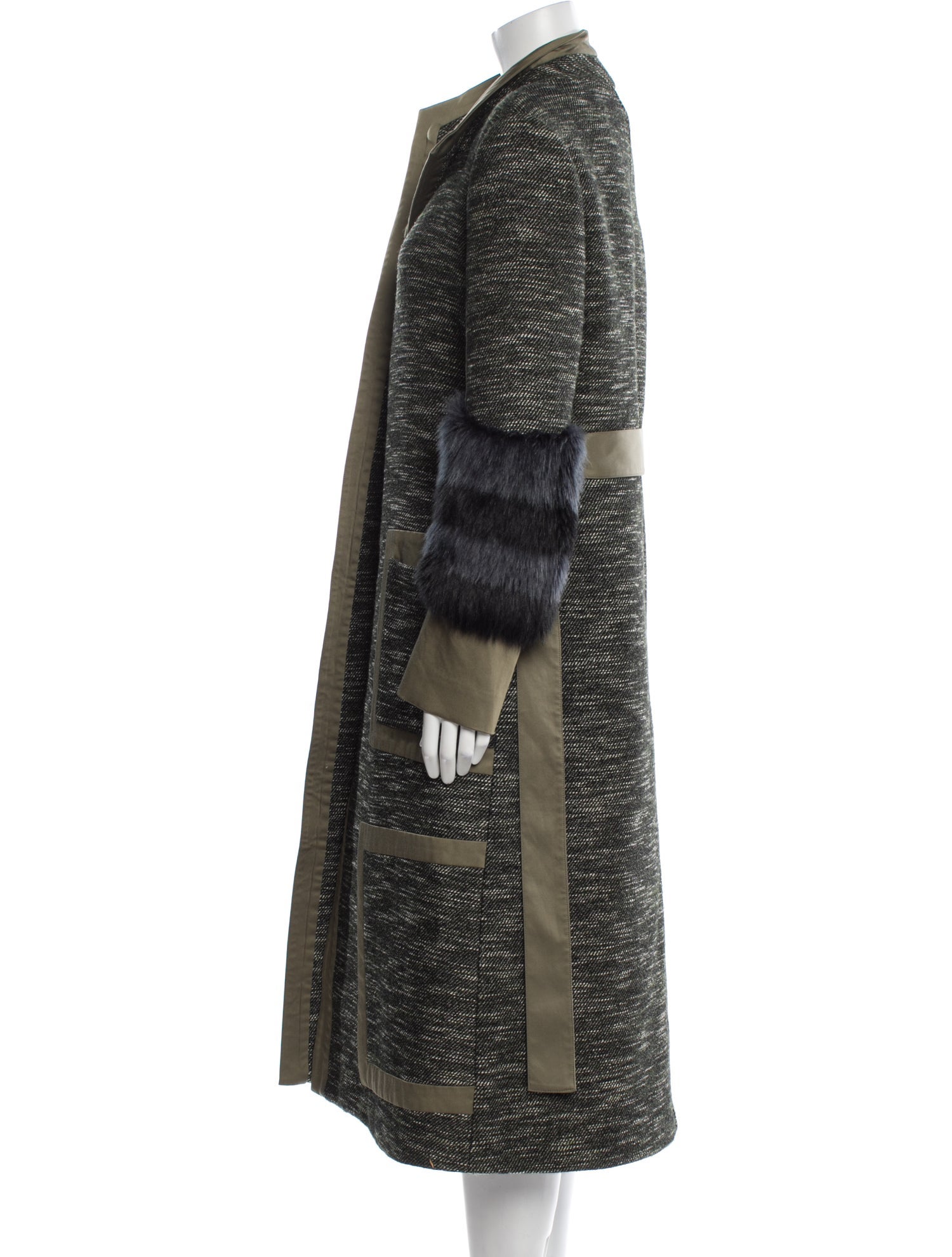Vivienne Hu Tweed Pattern Faux Fur Coat