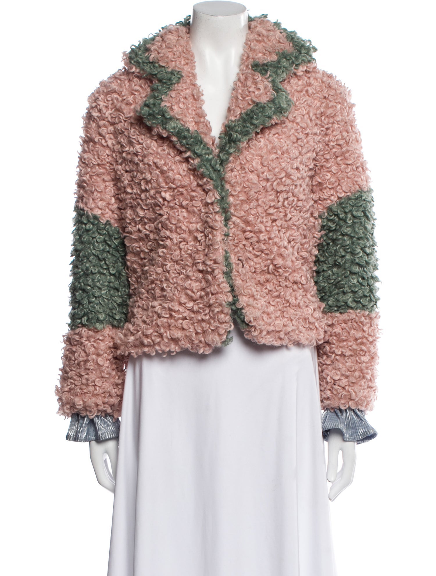 Vivienne Hu Colorblock Pattern Faux Fur Jacket