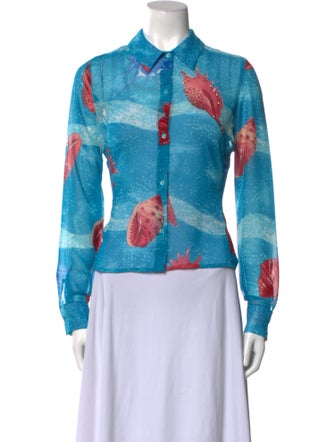 Versace Jeans Printed Long Sleeve Button-Up Top