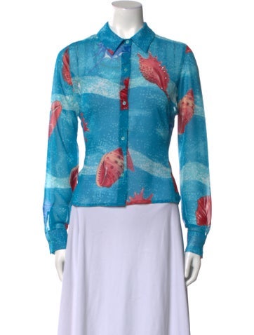 Versace Jeans Tops Printed Long Sleeve Button-Up Top S