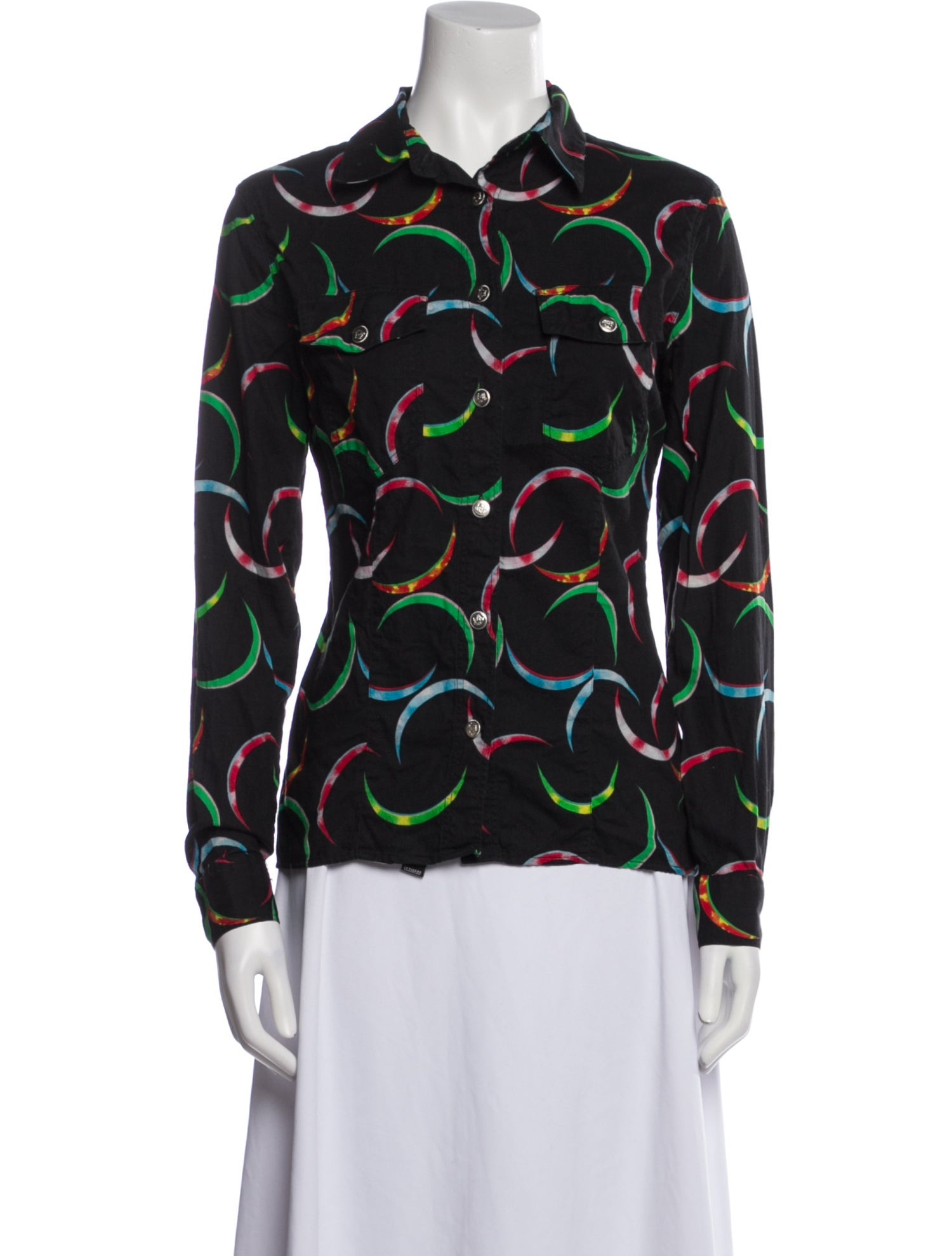 Versace Jeans Couture Silk Printed Button-Up Top