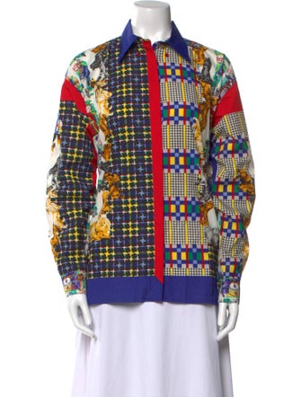 Versace Jeans Printed Long Sleeve Button-Up Top