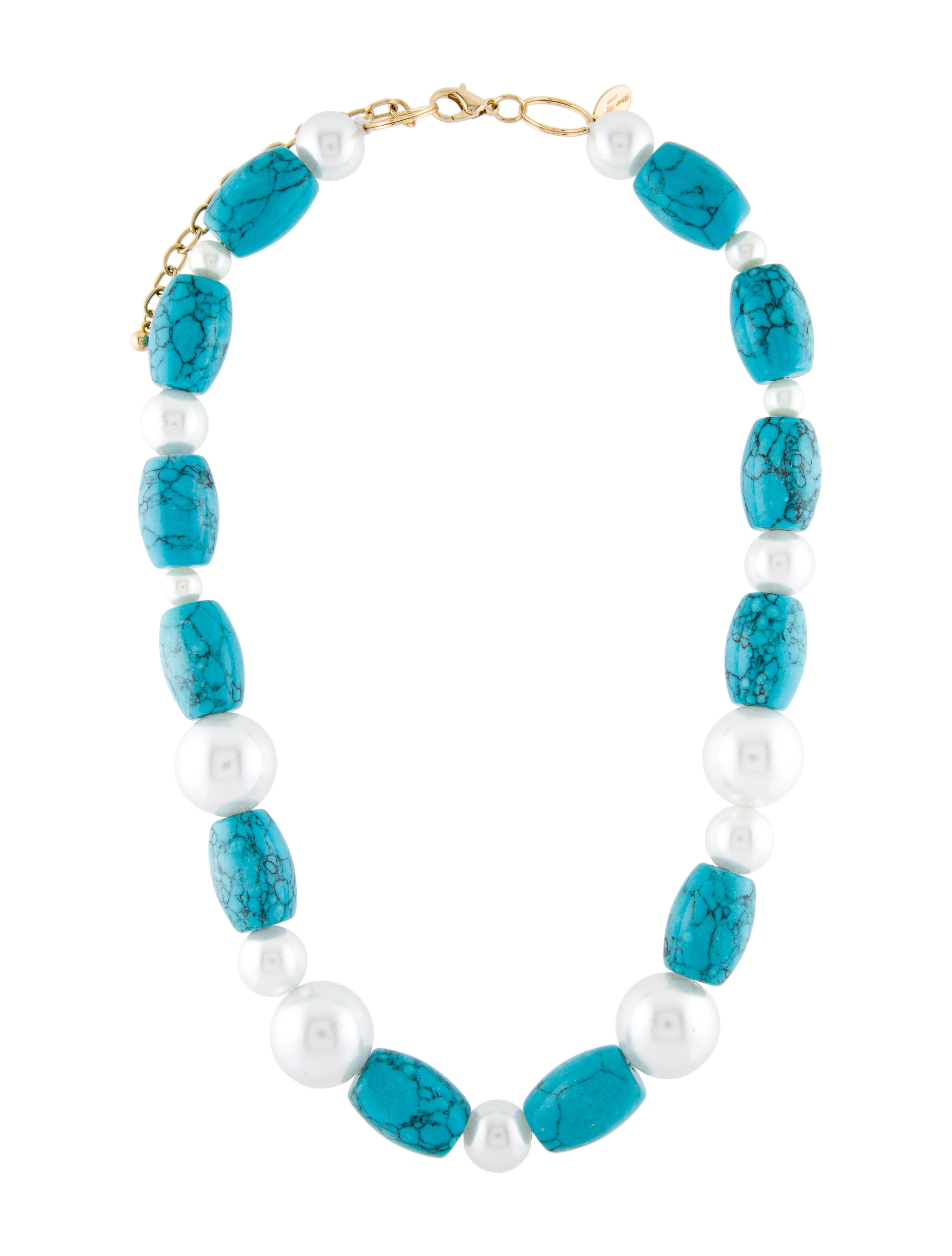 Viktoria Hayman Resin & Faux Pearl Collar Necklace GoldTone Metal