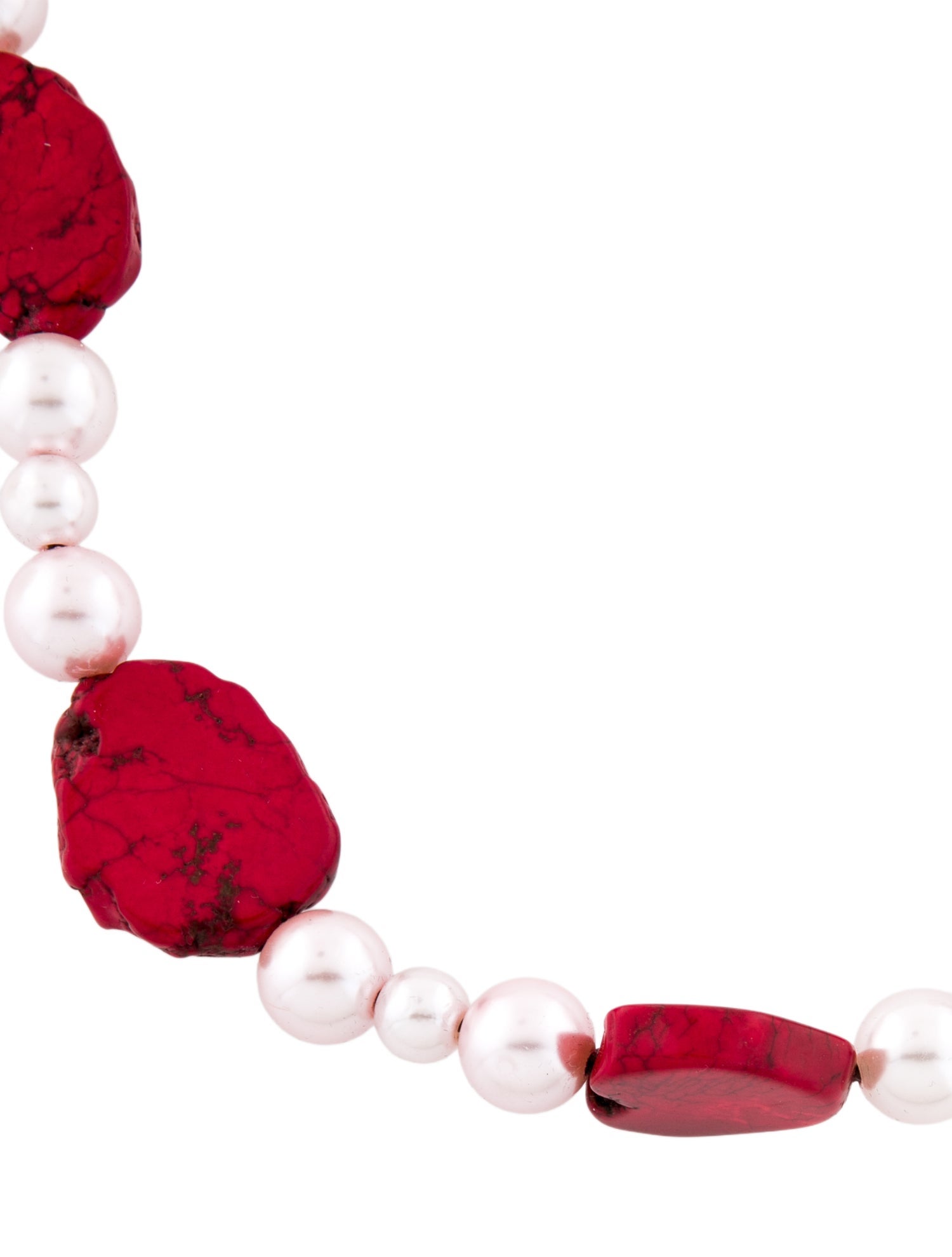 Viktoria Hayman Faux Pearl & Red Stone Necklace