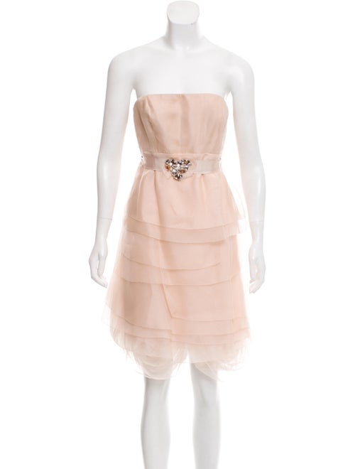 Vera Wang Lavender Label Silk Layered Dress Nude