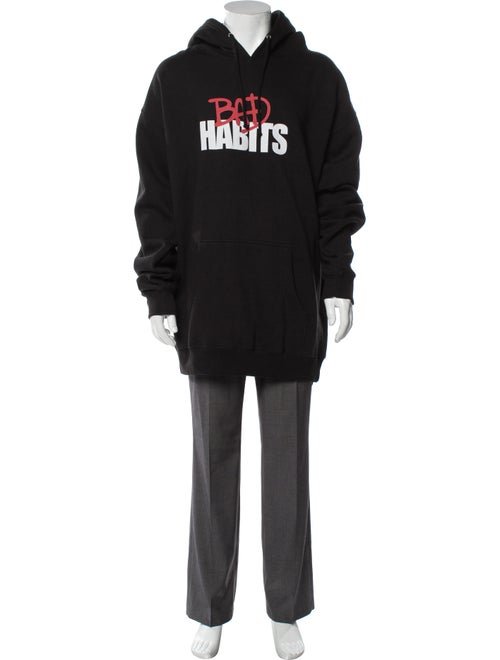 Vlone Graphic Print V-Neck Hoodie Black