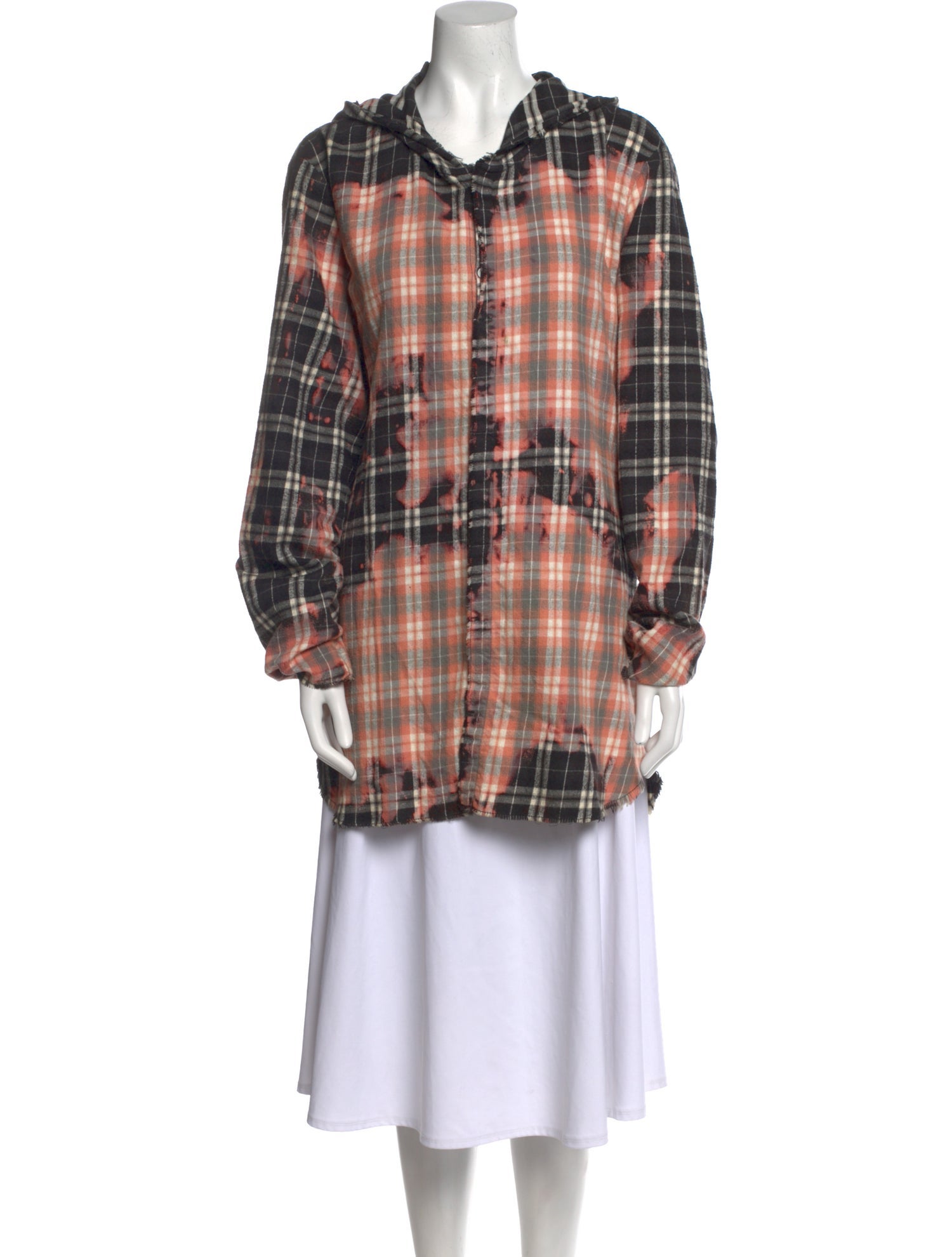 Vlone Bleached Flannel Plaid Print Tunic
