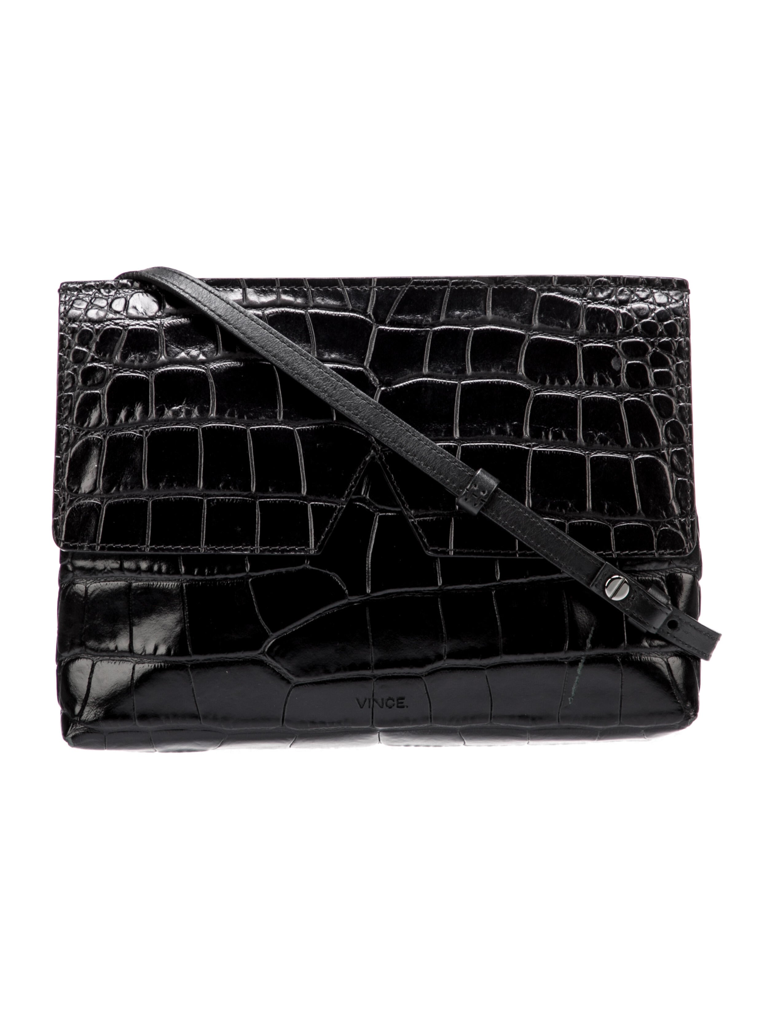Vince Embossed Croc Crossbody Bag Black Crossbody Bags, Handbags