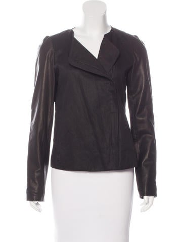 Vince Leather-Trimmed Linen-Blend Jacket