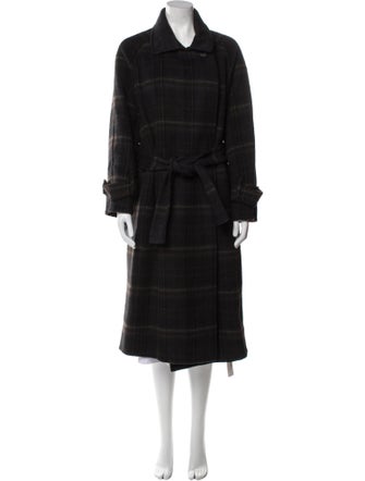 Vince Wool Plaid Print Trench Coat