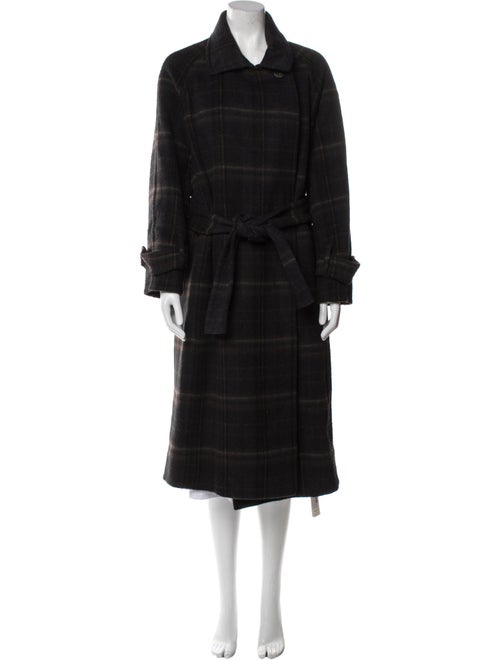 Vince Wool Plaid Print Trench Coat